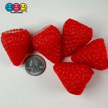 Strawberry Fake Food 3D Flat Bottom Small Large Plastic Resin Prop 5 Pcs