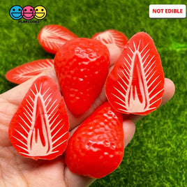 Strawberry Halves Plastic Resin Fake Food Strawberries Realistic Cabochons Decoden 10Pcs Charm