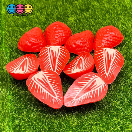Strawberry Halves Plastic Resin Fake Food Strawberries Realistic Cabochons Decoden 10Pcs Charm