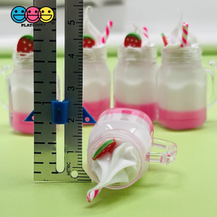 Strawberry Milkshake Whipped Cream Topping Mug With Straw And Hole Charms Cabochons Charm