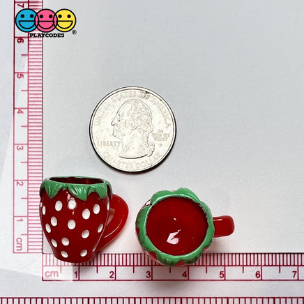 Strawberry Mini Cups Mugs Whole Strawberries Charms Fake Fruit Cabochons Decoden 10 Pcs Charm