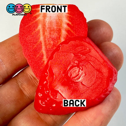 Strawberry Slices Flatback Hard Resin Imitation Fake Food Life Like Plastic Strawberries 10 Pcs