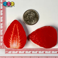 Strawberry Slices Flatback Hard Resin Imitation Fake Food Life Like Plastic Strawberries 10 Pcs