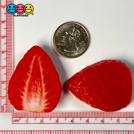 Strawberry Slices Flatback Hard Resin Imitation Fake Food Life Like Plastic Strawberries 10 Pcs