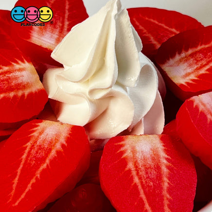 Strawberry Slices Flatback Hard Resin Imitation Fake Food Life Like Plastic Strawberries 10 Pcs