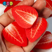 Strawberry Slices Flatback Hard Resin Imitation Fake Food Life Like Plastic Strawberries 10 Pcs