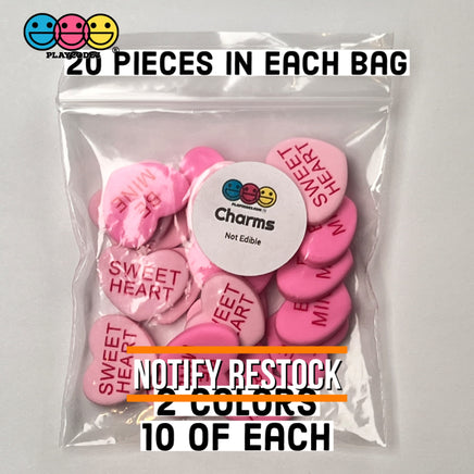Sweet Tart Heart Shape Fake Candy Charm Flatback Pink Be Mine Cabochons 20 Pcs