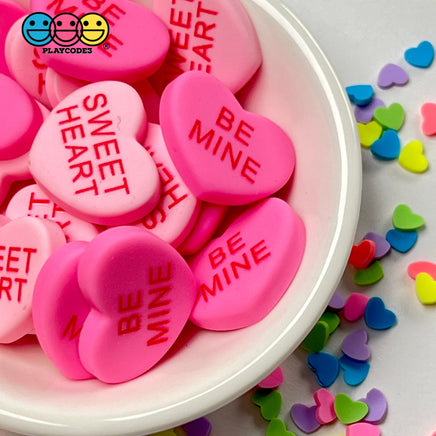 Sweet Tart Heart Shape Fake Candy Charm Flatback Pink Be Mine Cabochons 20 Pcs