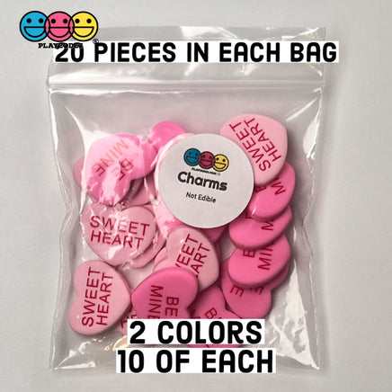 Sweet Tart Heart Shape Fake Candy Charm Flatback Pink Be Mine Cabochons 20 Pcs