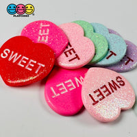 Sweet Tart Heart Glitter Shape Fake Candy Charm Flat Back Cabochons Decoden 6 Colors 12 Pcs