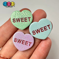 Sweet Tart Heart Glitter Shape Fake Candy Charm Flat Back Cabochons Decoden 6 Colors 12 Pcs