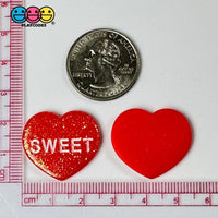 Sweet Tart Heart Glitter Shape Fake Candy Charm Flat Back Cabochons Decoden 6 Colors 12 Pcs