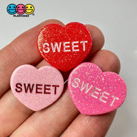 Sweet Tart Heart Glitter Shape Fake Candy Charm Flat Back Cabochons Decoden 6 Colors 12 Pcs