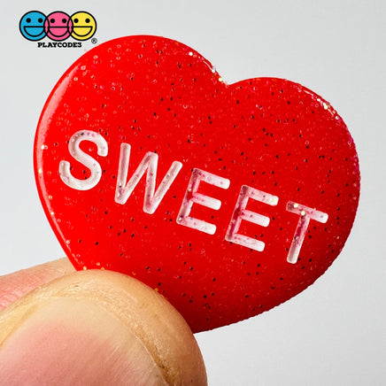 Sweet Tart Heart Glitter Shape Fake Candy Charm Flat Back Cabochons Decoden 6 Colors 12 Pcs
