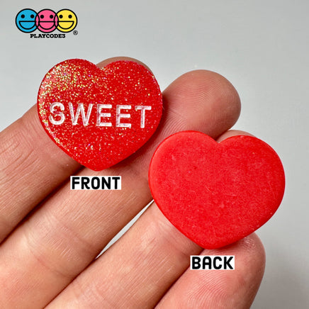 Sweet Tart Heart Glitter Shape Fake Candy Charm Flat Back Cabochons Decoden 6 Colors 12 Pcs