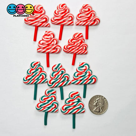 Swirl Fake Lollipops Red White or Green Red White Christmas Holiday Cabochons Decoden Fake Bake Simple Supplies – 5pcs