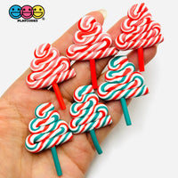 Swirl Fake Lollipops Red White or Green Red White Christmas Holiday Cabochons Decoden Fake Bake Simple Supplies – 5pcs