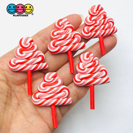 Swirl Fake Lollipops Red White or Green Red White Christmas Holiday Cabochons Decoden Fake Bake Simple Supplies – 5pcs