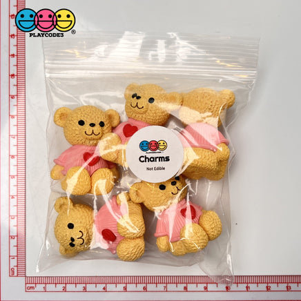 Teddy Bear Pink Shirt With Heart Figurine Valentines Day Figurines Plastic Resin 5 Pcs