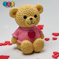 Teddy Bear Pink Shirt With Heart Figurine Valentines Day Figurines Plastic Resin 5 Pcs