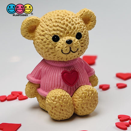 Teddy Bear Pink Shirt With Heart Figurine Valentines Day Figurines Plastic Resin 5 Pcs