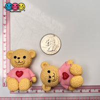 Teddy Bear Pink Shirt With Heart Figurine Valentines Day Figurines Plastic Resin 5 Pcs