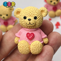 Teddy Bear Pink Shirt With Heart Figurine Valentines Day Figurines Plastic Resin 5 Pcs