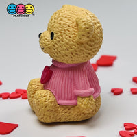 Teddy Bear Pink Shirt With Heart Figurine Valentines Day Figurines Plastic Resin 5 Pcs
