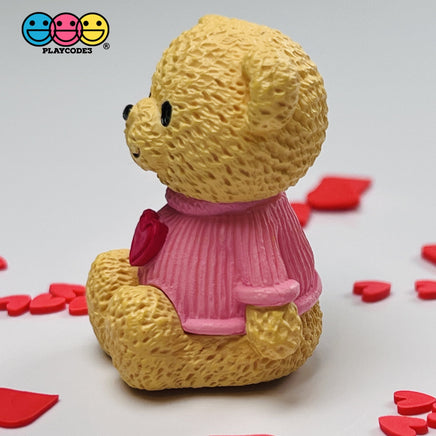 Teddy Bear Pink Shirt With Heart Figurine Valentines Day Figurines Plastic Resin 5 Pcs