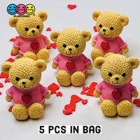 Teddy Bear Pink Shirt With Heart Figurine Valentines Day Figurines Plastic Resin 5 Pcs