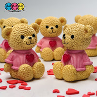 Teddy Bear Pink Shirt With Heart Figurine Valentines Day Figurines Plastic Resin 5 Pcs