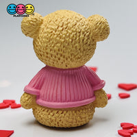 Teddy Bear Pink Shirt With Heart Figurine Valentines Day Figurines Plastic Resin 5 Pcs