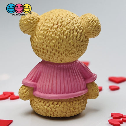 Teddy Bear Pink Shirt With Heart Figurine Valentines Day Figurines Plastic Resin 5 Pcs