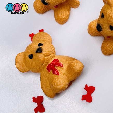 Teddy Bear With Bow Tie Miniature Charm Resin Valentines Day Cabochons 10 Pcs