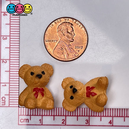 Teddy Bear With Bow Tie Miniature Charm Resin Valentines Day Cabochons 10 Pcs