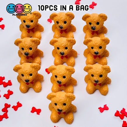 Teddy Bear With Bow Tie Miniature Charm Resin Valentines Day Cabochons 10 Pcs