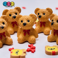 Teddy Bear With Bow Tie Miniature Charm Resin Valentines Day Cabochons 10 Pcs