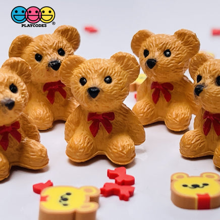 Teddy Bear With Bow Tie Miniature Charm Resin Valentines Day Cabochons 10 Pcs