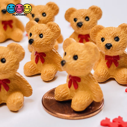 Teddy Bear With Bow Tie Miniature Charm Resin Valentines Day Cabochons 10 Pcs