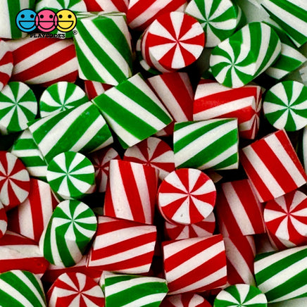 Tiny Christmas Fake Candy Cane Red Green Clay Cabochons Decoden Charm 10 Pcs Playcode3 Llc
