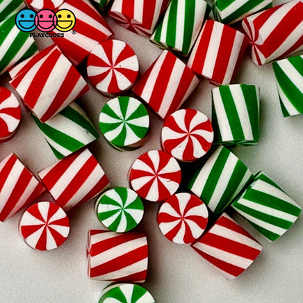 Tiny Christmas Fake Candy Cane Red Green Clay Cabochons Decoden Charm 10 Pcs Playcode3 Llc