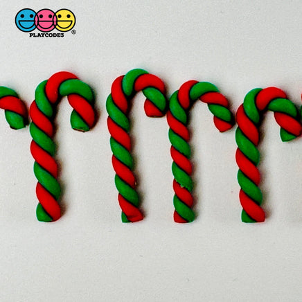 Tiny Miniature Christmas Candy Cane Red Green Cabochons Decoden Charm 10 Pcs