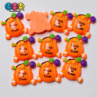 Trick Or Treat Pumpkin Candy Bucket Charm Halloween Cabochons 10 Pcs