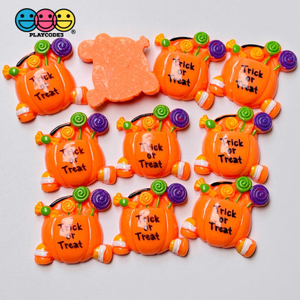 Trick Or Treat Pumpkin Candy Bucket Charm Halloween Cabochons 10 Pcs