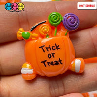 Trick Or Treat Pumpkin Candy Bucket Charm Halloween Cabochons 10 Pcs