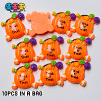 Trick Or Treat Pumpkin Candy Bucket Charm Halloween Cabochons 10 Pcs