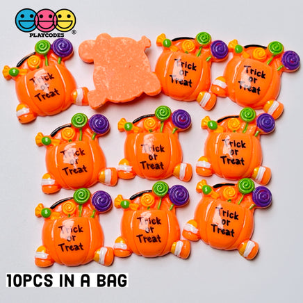 Trick Or Treat Pumpkin Candy Bucket Charm Halloween Cabochons 10 Pcs