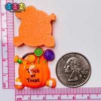 Trick Or Treat Pumpkin Candy Bucket Charm Halloween Cabochons 10 Pcs