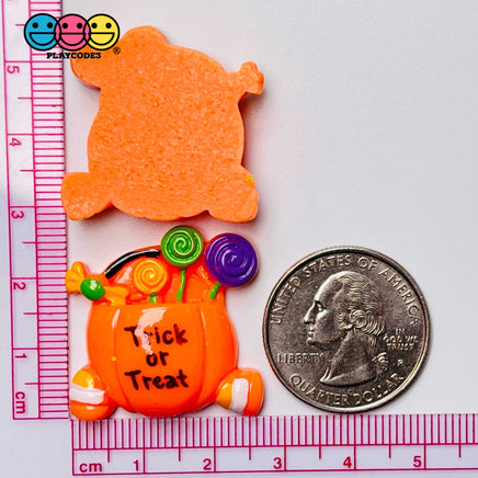 Trick Or Treat Pumpkin Candy Bucket Charm Halloween Cabochons 10 Pcs