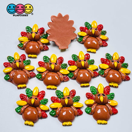 Turkey Flatback Colorful Charm Thanksgiving Christmas Cabochons 10 Pcs